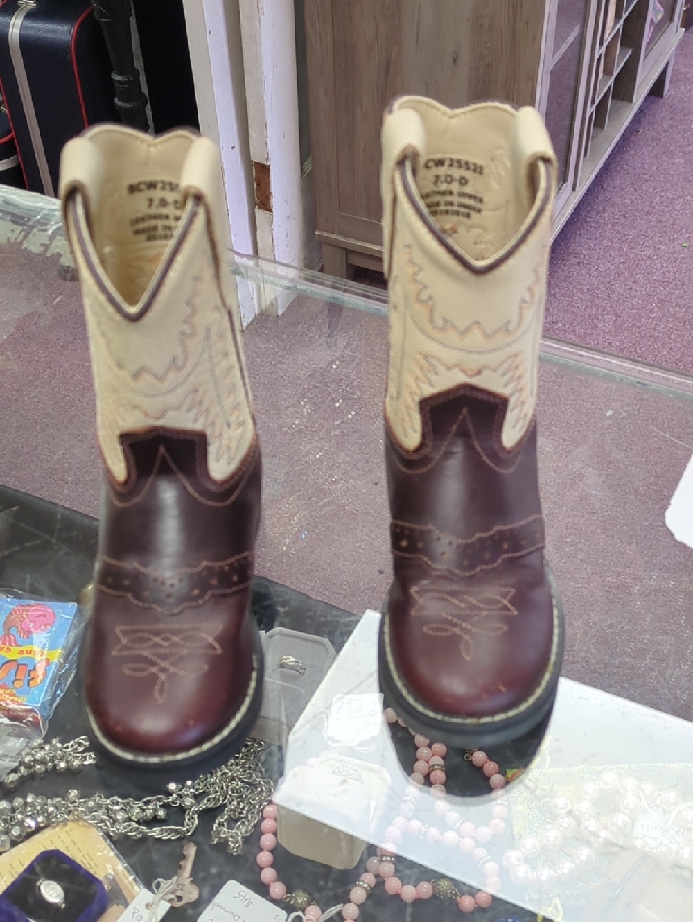 Old West Leather Brown and Cream Toddler Western Cowboy Boots